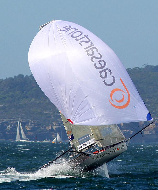 The Kitchen Maker rides the waves on the run to the finish - 18ft Skiffs: Queen of the Harbour & Alice Burton Memorial Trophy 2017 © 18footers.com